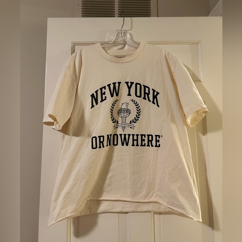 New York or Nowhere NYON Cream and Navy University Tee XL Cropped